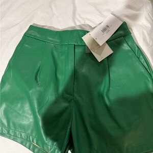 eesome Emerald Green High-Waist Faux Leather Shorts